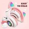 Headphones Newest STN28 Wireless Headset Cat Ear 5.0 Bluetooth Headphones LED Flashing Light Sports and Leisure Earphones for Kids Gift