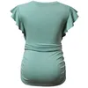 Maternity Tshirt Summer Pregnancy Women Tunic Tops Soft Tees Flying Sleeve Side Ruched T Shirts Cute Pregnant Clothes 240111