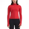 Active Shirts Lu 2024 Damen Schnelltrocknendes Fitness-Langarm-Sportoberteil Frontreißverschluss Yoga mit Daumenloch