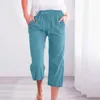 Pantaloni da donna taglie forti in cotone e lino per donna tasche casual pantaloni larghi in vita elastica laterale Harem pantaloni da donna Capri cropped