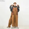 Men's Jeans Men Clothing 2022 Japanese Retro Orange-brown Color Matching Neutral Overalls Two-sided Couple Loose Straight OverallsL240111