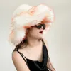 Cappelli invernali caldi in pelliccia sintetica Cappelli da donna imitazione procione Cappellino morbido e soffice a tesa larga Cappello peloso per le vacanze sugli sci Panama 240111