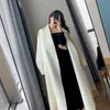 Veste mi-longue en laine mélangée pour femme, élégante, coréenne, longue et épaisse, à bandes, super dentelle, cardigan blanc, manteau en laine, 240112