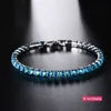 Bracciale Tennis Donna Uomo Blu Smeraldo Rosa Cubic Zirconia Hiphop Sier Gioielli placcati oro Diamante Una fila Hip Hop 4mm Cristallo QODO