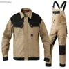 Men's Jeans 100% Cotton Working Suit for Man Mechanic Two Tone Workwear Jacket Mens Multi Pockets Overalls Jumpsuit Workshop Clothes MenL240111