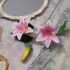 Branchlets Lily à deux extrémités 3D, petite branche unique, impression de Film de lys, décoration de la maison, fleur en soie, salon, robe douce, Simulation de fleur XD