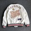 Men's spring and autumn baseball uniform Y2K retro trend leather jacket heavy industry embroidery white short coat ins 240112