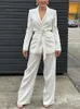 Moda koronkowa Blazer Long Pant Set Set High Street Sleeve Vneck z paskiem 2023 Office Ladies Suits Chic Outfit 240112