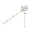 Hårklipp Fashion Farterfly Flower Imitation Pearl Tassel Stick For Women Vintage Hairpins Accessories SMycken