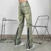 Men's Jeans Hip Hop Vinatge Ba Zip Up Mens Flared Jeans Yellow d Dyed Distressed Wide Jeans Pants Slim Fitting Jeans Overall Trousersyolq