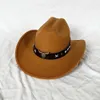 Chapeau de Cowboy avec étiquette de vache 3D, grand Cowboy à la mode, chapeau en feutre ethnique tibétain, Fedora Sombrero Hombre 240111