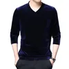 Homens camisetas Mens Outono Inverno Quente Casual Engrossado Veludo V-Pescoço Pulôver Manga Longa Jumper Blusa Tops Coreano Underlay T-shirt