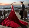 Sexy praia vestido de noite com trem longo longo vermelho escuro baile wear 2024 robe de soiree alta fenda vestido formal fotografia