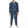Heren nachtkleding verenprint pyjama set herfst Boho stijl Kawaii slaapkamer mannelijke tweedelige esthetische oversized grafische nachtkleding