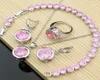 Bröllopsmycken sätter kvinnor elegant silver 925 Big Pink CZ Stone Earrings Rings Fashion Accessories Necklace Kit Drop5691802