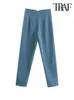 TRAF femmes Chic mode avec couture détail tenue de bureau pantalon Vintage taille haute veste pour homme femme cheville pantalon Mujer 240111