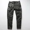 Herenbroek Vintage motorfiets biker heren echte koeienhuid lederen broek broek rijden dikke Aziatische maat 5XL