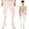 سروال الرجال Idopy Punk Square Rivets Slim Fit Bontrans Night Club Hip Hop Dancing Harem urban style joggers for male