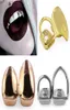 18K Real Gold Grillz Braces Plain Punk Hip Hop Double Teeth Dental Mouth Fang Grills Tooth Cap Cosplay Halloween Costome Party Vam5648581