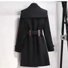 2023 New Autumn/Winter Wool jacket Women's clothing Wool coat Ultra thin waistband Elegant long coat Women's beige black coat 240112