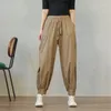 Pantalons pour femmes 2024 Casual Cordon Harem Baggy Élastique Taille Haute Cheville Bande Bloomers Streetwear Kaki Lin Cargo Femmes