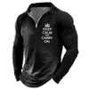 Hommes T-shirt Col Polo Golf Lettre Plaine Turndown 3D Motif d'impression Crown Street Fermeture éclair manches longues Vêtements de luxe pour hommes Printemps 240112