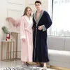 Women Long Warm Flannel Bathrobe Plus Size Coral Fleece Sleepwear Men Thick Cozy Bath Robe Winter Lovers Spa Dressing Gown 240111