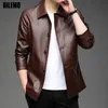 Chaqueta de cuero de imitación de Pu para hombre, abrigos clásicos de estilo motero marrón, ropa para hombre, diseñador de marca de primera calidad, moda informal, 240111