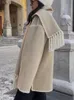 Gevşek zarif kadın palto faresi tek göğüslü uzun kollu cep katlar kadın sonbahar kış moda ceket bayan 240111