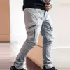 Мужские брюки-карго с боковым карманом на молнии, черные, серые, хаки, хип-хоп, повседневные мужские брюки для бега, модная уличная одежда, Pantalones Hombre 240111