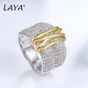 LAYA 100% 925 Sterling Silver Fashion Retro Light Gold MultiLine Shining Zircon Ring For Men Women Party Exquisite Fine Jewelry 240112
