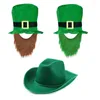 Berets Stpatrick Day Dekoracyjny kapelusz Lucky Clover Cowboy Extive Party Green Top Cap Dropship