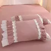 Set di biancheria da letto in cotone 100% stile principessa coreana Set romantico doppio strato con volant Copripiumino gonna letto Fodere per cuscini in lino 240112