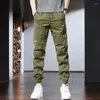 Herenbroeken Zomer Donkerkaki Casual Heren Koreaanse stijl Streetwear Katoenen elastische taille Trekkoord Joggersbroeken