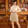 Jupes BP Femmes Vintage Jupe en velours côtelé avec ceinture Taille élastique Mi-cuisse Slim Fit au-dessus du genou A-Line Casual Fashion Lady Vêtements