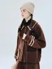 Imakokoni Herbst und Winter dunkles Polarfleece im Marinestil gestreifte Jacke Strickjacke Damen 234350 240112