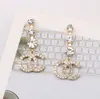 20style eenvoudige 925 zilveren luxe merkontwerpers dubbele letters stud geometrische beroemde vrouwen crystal rhinestone parel oorrang bruiloftsfeestje Joodlry