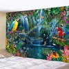 Tapis Jungle Bird Art Tapisserie Scène psychédélique Décoration d’intérieur Art Mural Suspendu Hippie Boho Esthétique Décoration de Chambre Décoration Murale Tapis de Yoga