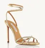 Novo luxo aquazzura dança plexi sandálias de salto feminino sapatos de cristal-embelezado tornozelo-cinta festa casamento senhora gladiador sandalias salto alto conforto sapato de caminhada