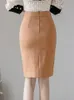 Taille haute jupes crayon femmes arrivée été Style coréen couleur unie bureau dame genou longueur jupe élégante W1351 240112