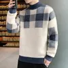 Men's Sweaters Clothing Plaid Pullovers Knit Sweater Male Turtleneck Half Collar Blue Fleeced Sweatshirts Plus Size Ugly 2024 Trend X Old