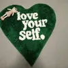 Green Tufting Heart Bedroom Rug Fluffy Letters Carpet Living Area Foot Pad Kids Room Doormat Aesthetic Home Warm Decor Rugs 240111
