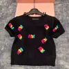 Damski O-Neck krótki rękaw frotta Rainbow Color Letter Hafted Knited Sweter koszule SML