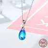 Ciondoli TONGZHE Collana in argento sterling puro 925 Goccia d'acqua Pendenti con ciondoli in cristallo blu trasparente Abbaglianti gioielli da donna all'ingrosso