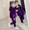 winter girls tracksuit Autumn Toddler Teenager Clothes tiger velvet jacket hoodie Pant Children Kids 8 9 10 11 12 year 240111