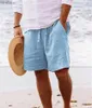 Men's Shorts Summer Beach Shorts For Men Loose Daily Cotton Linen Short Pant Solid Color Thin Breathable Drstring Tie-up Flax Casual ShortsL240111