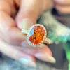 Anéis de cluster na moda laranja cristal cor de ouro oval cz festa de noivado anel aberto jóias atacado para mulheres meninas presente gota