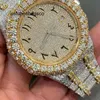 Versión de diseñador de diamantes de lujo Reloj de diamantes de moissanita grande Movimiento de PRUEBA DE PASO Calidad superior Zafiro helado completo hecho a medida con caja