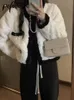 Manteau court en laine d'agneau pour femme, veste Cardigan chaude, automne-hiver, bureau, mode coréenne, décontracté, Vintage, vêtements d'extérieur amples, 240112