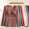 Damesblouses Dames Thermische top Gezellige winter V-hals Kanten gewatteerde trui voor dik pluche Warm met naadloos zacht